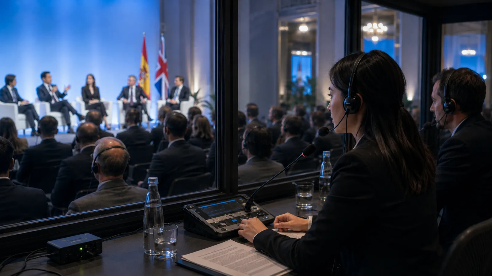 Interpretación simultánea durante un congreso profesional